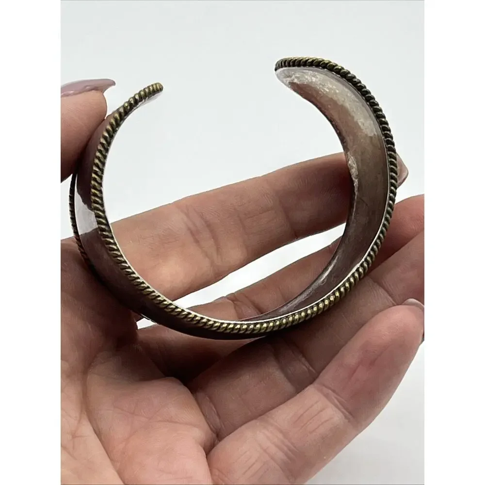 LATON MEXICO 925 Silver Vintage Two Tone Raised Braided Edge Cuff Bracelet